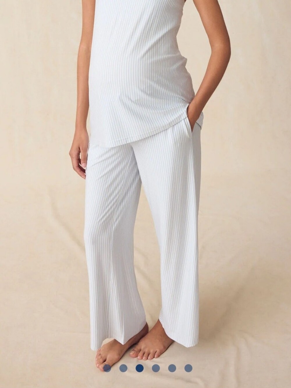 NEW LAKE Wide-Leg Blue White Striped Pants With Drawstring XS